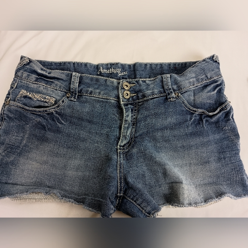 2/$30 AMETHYST JEANS Edgy Blue Denim Western Booty Shorts (#1,437)